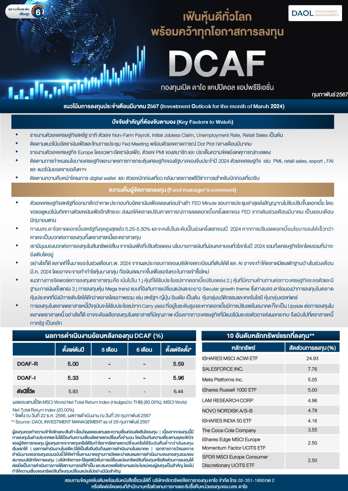 มุมมองการลงทุน Dcaf ประจำเดือนกุมภาพันธ์ 02 2024